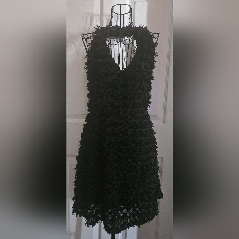 Pink Stitch Black Lace And Mesh Mini Dress